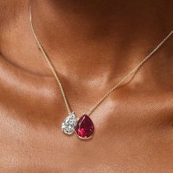Golden Pear Cut White & Ruby Sapphire Pendant Necklace For Women Wedding Jewelry 6 Ct 