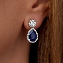 7.54 Ct Halo Pear Cut Blue Sapphire Earrings Bridal Jewelry Drop Earrings For Women