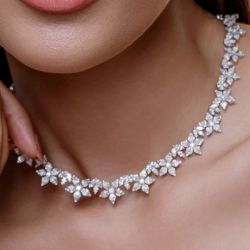 Next Necklace Flower Marquise Cut White Sapphire Wedding Necklace For Women
