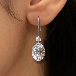Classic Oval Cut White Sapphire Drop Earrings For Women