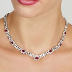 38.9 Ct Oval Cut Ruby Sapphire Bridal Jewelry Wedding Necklace For Women