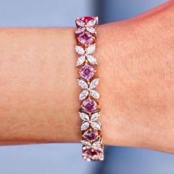 Next Necklace Two Tone Cushion Cut Pink Sapphire Bracelet For Women