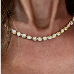 57.5 Ct Next Necklace Golden Oval Cut White Sapphire Wedding Bracelet For Women 