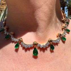 Next Necklace Golden Pear Cut Emerald Sapphire Wedding Necklace For Women