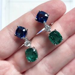 Next Necklace Cushion Cut Emerald & Blue Sapphire Drop Earrings For Women