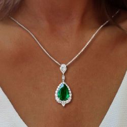 Pear Cut Emerald Sapphire Pendant Wedding Necklace For Women
