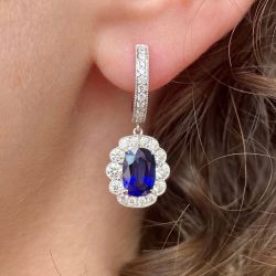 5.04 Ct Halo Milgrain Oval Cut Blue Sapphire Drop Earrings Bridal Jewelry For Women 