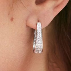 4.08 Ct Round Cut White Sapphire Earrings Bridal Jewelry Hoop Earrings For Women