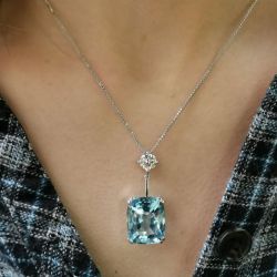 Next Necklace Cushion Cut Aquamarine Pendant Wedding Necklace For Women