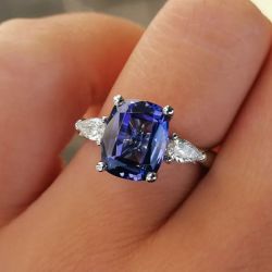 Cushion Cut Blue Sapphire Engagement Ring For Women