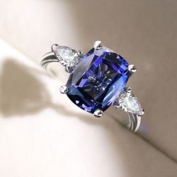Cushion Cut Blue Sapphire Engagement Ring For Women