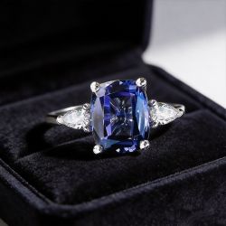 Cushion Cut Blue Sapphire Engagement Ring For Women