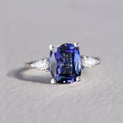 Cushion Cut Blue Sapphire Engagement Ring For Women