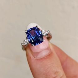 Cushion Cut Blue Sapphire Engagement Ring For Women