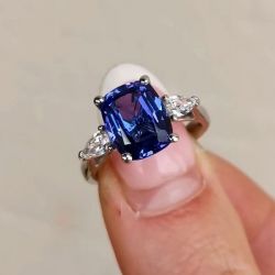 Cushion Cut Blue Sapphire Engagement Ring For Women