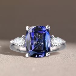 Cushion Cut Blue Sapphire Engagement Ring For Women