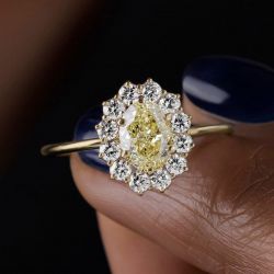 Next Necklace Golden Halo Oval Cut Yellow Sapphire Engagement Ring For Women