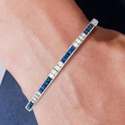 20 Ct Next Necklace Princess Cut Blue Sapphire Tennis Bracelet For Women
