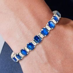 20.5 Ct Next Necklace Oval Cut Blue Sapphire Tennis Bracelet For Women