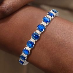 20.5 Ct Next Necklace Oval Cut Blue Sapphire Tennis Bracelet For Women