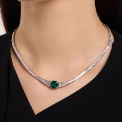 33.5 Ct Next Necklace Asscher Cut Emerald Sapphire Tennis Wedding Necklace For Women 