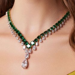 163.7 Ct Two Tone Asscher Cut Emerald Sapphire Bridal Jewelry Wedding Necklace For Wome