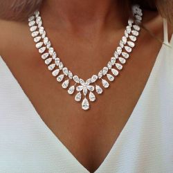 Luxury Pear Cut White Sapphire Necklace For Women