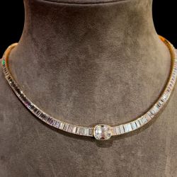 27.03 Ct Next Necklace Gold Cushion Cut White Sapphire Tennis Wedding Necklace For Women