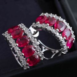 9.5 Ct Oval Cut Ruby Sapphire Hoop Earrings Bridal Jewelry For Women 