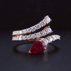 Rose Gold Pear Cut Ruby Sapphire Wedding Band For Women 