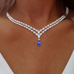 26.2 Ct Pear Cut Blue Sapphire Wedding Necklace For Women