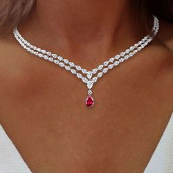 26.2 Ct Next Necklace Two Row Pear Cut Ruby Sapphire Wedding Necklace For Women