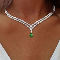 Double Row Pear Cut Emerald Sapphire Wedding Necklace Luxury Jewelry For Women