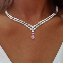 Next Necklace Two Row Pear Cut Pink Sapphire Wedding Necklace For Women