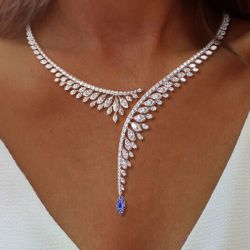Next Necklace Open Design Marquise Cut Blue Sapphire Pendant Necklace For Women