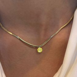 Next Necklace Golden Round Cut Yellow Sapphire Pendant Necklace For Women