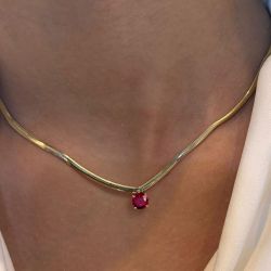 2 Ct Next Necklace Golden Round Cut Ruby Sapphire Pendant Necklace For Women
