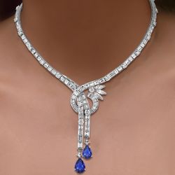 Classic Pear Cut Blue Sapphire Lariat Necklace Wedding Necklace For Women