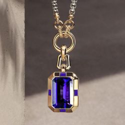 Two Tone Emerald Cut Amethyst Sapphire Pendant Necklace Wedding Necklace For Women 