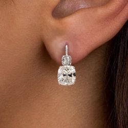 3.68 Ct Next Necklace Cushion Cut White Sapphire Drop Earrings For Women