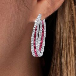 15 Ct Next Necklace Emerald Cut Ruby  Sapphire Hoop Earrings For Women