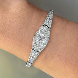 Art Deco Halo Asscher Cut White Sapphire Bracelet For Women Wedding Jewelry