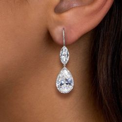 4.39 Ct Halo Pear Cut White Sapphire Drop Earrings Bridal Jewelry For Women