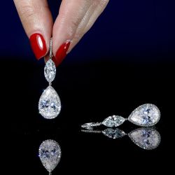 Halo Pear Cut White Sapphire Drop Earrings Wedding Jewelry For Women 4.39 Ct 