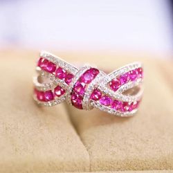 1.27 Ct Next Necklace Knot Ring Round Cut Ruby Sapphire Wedding Band For Women