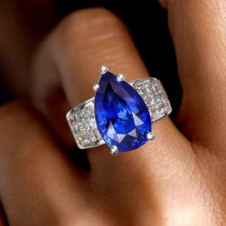 Pear Cut Blue Sapphire Engagement Ring Wedding Jewelry For Women