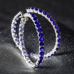 Stunning Round Cut Blue Sapphire Hoop Earrings For Women