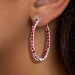 18.2 Ct Next Necklace Round Cut Ruby Sapphire Hoop Earrings For Women
