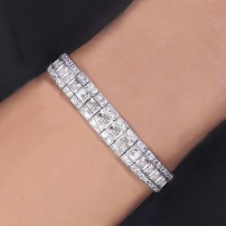 29.76 Ct Next Necklace Milgrain Emerald Cut White Sapphire Tennis Bracelet For Women