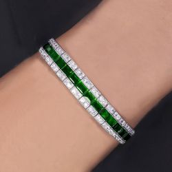 29.76 Ct Next Necklace Milgrain Emerald Cut Emerald Sapphire Tennis Bracelet For Women